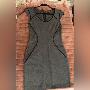 Express Gray Midi Dress with Black Piping